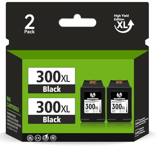 Economink 300XL Schwarz Kompatibel für HP 300 XL Druckerpatronen Multipack, für DeskJet F4580 F4224 F4280 F4210 F2480 F2420 Envy 120 100 110 PhotoSmart C4780 Drucker (2er-Pack)