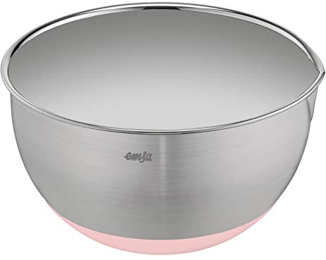 Emsa Prep&Bake Rührschüssel aus Edelstahl 18 cm, Rutschfester Boden, Kratzfest, Edelstahl Schüssel mit Ausgießrand, Stapelbar, Rosa, K3271834