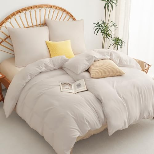 WAVVE Bettwäsche 135x200 4teilig Beige - 2 Bettbezüge 135 x 200 cm mit 2 Kissenbezüge 80x80 cm, ÖKO-TEX Bettwäsche-Sets aus Mikrofaser mit Reißverschluss Weich