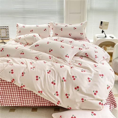 Odot Parure de Lit 4 Pieces, Ensemble de Literie avec Housses de Couettes, Drap Plat et Taies D'oreillers, Set de Housse de Couette pour 1~2 Personnes (220x240cm,Cerise Rouge)