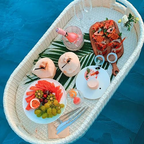 PQXQZ Extra Großes Deluxe-Schwimmtablett für Den Pool, Schwimmende Bar für Den Pool, Schwimmbecken aus Rattangeflecht für Erwachsene (Color : Oval-White)