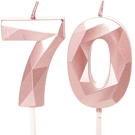 Geburtstagskerzen Zahlen 70 Jahre, 5cm Geburtstag Kerzen, 3D Zahl Roségold Kerzen 70. Geburtstag Mann und Frau Tortendeko für Geburtstag Party, Hochzeiten, Firmenfeiern, Jubiläen