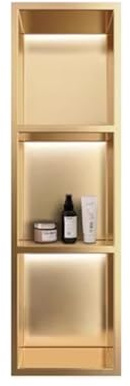 Rygcrud Nicho De Pared para Baño De Acero Inoxidable con LED, Estante De Ducha Empotrado, No Necesita Azulejos, Organizador Inoxidable para Casa, Hotel, Apartamento(Gold-b,28x12.5x90 cm)