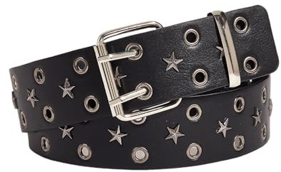 Yilingjc Taillengürtel mit Ösen, Punk-Stern-Charm, schmale Kette für Cowboy, Grunge-Schnalle, moderner Bund, Taillenkette, Nietengürtel