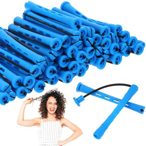 JJUNW 60 aste per permanente per capelli corti, asta arricciacapelli senza cibo, piccole aste flessibili, rulli permanenti in plastica blu, per donne fai da te bigodini per capelli da parrucchiere