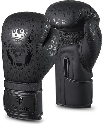 Twisto Boxing Gloves Black Rox - Pro Training & Sparring, Maya Hide Leather, Muay Thai, MMA, Kickboxing, Men, Women, Adults, Heavy Punching Bag, Focus Mitts, Pads,10oz 12oz 14oz 16oz (Black, 16 oz)