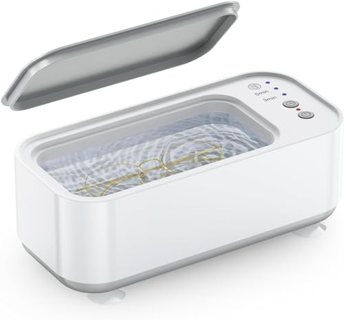 Ultrasonic Jewellry Cleaner, 48kHz Ultrasonic Cleaner, Professional Sonic Cleaner with 3 Modes Digital Timer, One-Touch Operation Ultrasonic Cleaning for Jewellery, Glasses, Dentures, Ring (White)