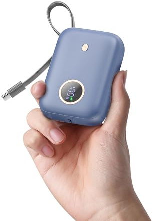 Nllosa Mini Power Bank, 10000mAh Bateria Externa Carga Rapida con 22.5W Cable USB-C, Bateria Portatil Movil Pequeña Powerbank para iPhone 16 15 Samsung Xiaomi Android etc