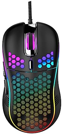 HOLIDYOYO Wired Hollow-out Gaming Mouse Rgb Light Mouse for Laptop PC USB Wired Honeycomb Shape Computer with Colorful Backlit Black Suitable for Gamers and Esports Players