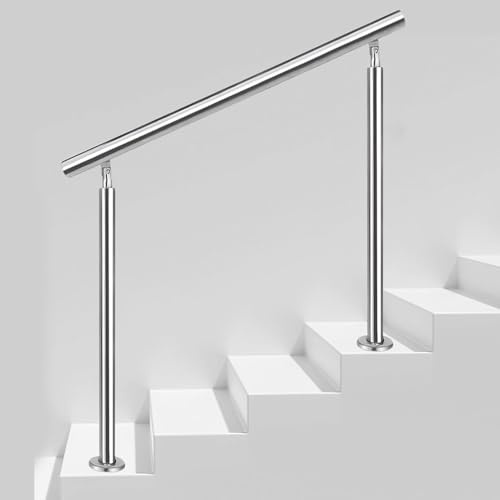 304 Stainless Steel Handrail With Installation Kit, Adjustable Outdoor Stair Railing Safety Hand Rail Support Bar Rails, Floor Mount Banister Railings For Garden, Por, Height 105cm, 120cm/47inch