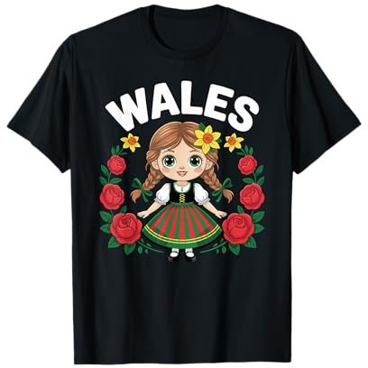 Cute Wales Girl Traditional Dress Daffodils and Roses Kids T-Shirt