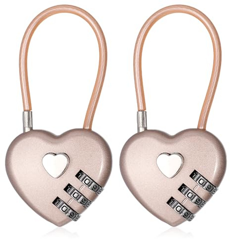 Paquete de 2 candados de cable con candado de combinación con código de 3 dígitos en forma de corazón para gimnasio, taquilla, equipaje, mochila, armario, caja de herramientas, puerta de valla al aire