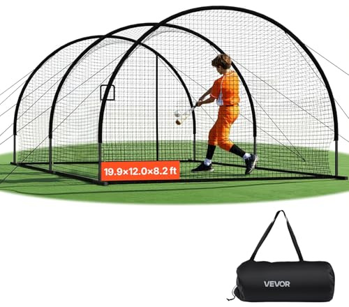 VEVOR Baseball Schlagkäfig (Halbkreisförmig) Netz 606x366x250 cm, Trainingsnetz mit 30-lagigem & Geknotetem HDPE-Gewebe & Öffnung für Wurfmaschinen, inkl. Softball Trainingskäfignetz