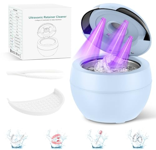 Dental Ultrasonic Retainer Cleaner Machine, Dental Cleaning Pod for Denture/Mouth Guard/Aligner/Night Guard/Braces/Toothbrush Heads/Jewelry, 45kHz Retainer Cleaner with Digital Timer