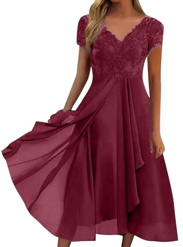 Abendkleider Damen Sommerkleid Spitzenkleid Chiffon Elegante Swing Cocktailkleid Lang Kleid Festliche Kleider für Frauen Hochzeitsgast Brautjungfernkleider Partykleid Brautkleid
