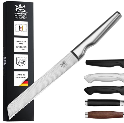 GEHRING SOLINGEN Brotmesser Vital Damast I Brotmesser mit Wellenschliff I 20 cm Klingenlänge I Damaststahlklinge I rostfreier Edelstahl I Edelstahlgriff I Made in Solingen Germany