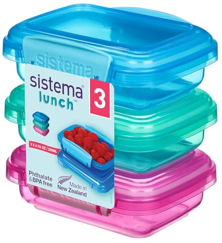 Sistema Lunch recipientes para guardar alimentos | 200 ml | Tarrinas pequeñas para aperitivos | Sin BPA | Colores variados | 3 unidades
