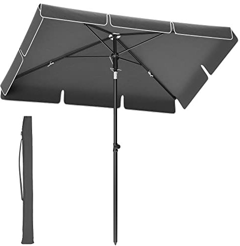 SONGMICS Ombrellone da Balcone 200 x 125 cm, UPF 50+, Inclinazione Bidirezionale a 30°, Altezza Regolabile, con Borsa da Trasporto, Giardino Terrazzo, senza Base, Grigio GPU25GY