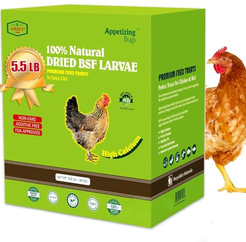 5.5 LBS Dried Black Soldier Fly Larva/Dried Mealworms - 100% Natural BSF Larvae - 85XMore Calcium Than Mealworms - High Calcium Treats for Chickens, Birds, Reptiles, Hedgehog, Geckos, Turtles- 5.5 LBS