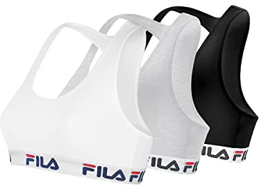 FILA Sujetador Deportivo Mujer algodón, Ropa Deportiva, Gym y Yoga (lote de 3)