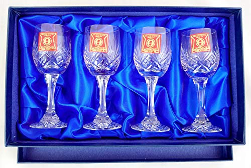 24% Hand Cut Lead Crystal Liqueur Glasses in Silk Lined Presentation Box Set of 4