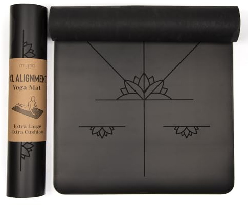 Myga Große Ausrichtungs-Yogamatte mit Körperausrichtungslinien, umweltfreundliche, rutschfeste Yogamatte, hochdichte PU-Polsterung (205cm x 70cm x 6mm)