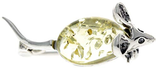 Brosche Maus Sterling-Silber 925 Zitronen-Bernstein 4107L