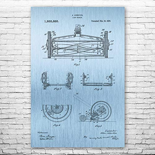 Reel Lawn Mower Poster Print, Hardware Store Decor, Garage Wall Art, Gardener Gift, Landscaper Gifts, Tool Shed Art Blue Steel (13 inch x 19 inch)