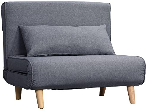 HOMCOM Einzelsofa Schlafsofa Sofabett Klappsofa verstellbar Rückenlehne Liege nordisch skandinavisch 25D Schaumstoff Haus Leinenimitat Kautschukholz Grau 94 x 78 x 80 cm