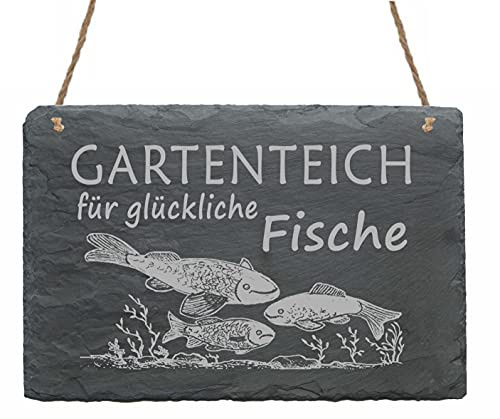 Schiefertafel Gartenteich für glückliche Fische - Schild 22 x 16 cm