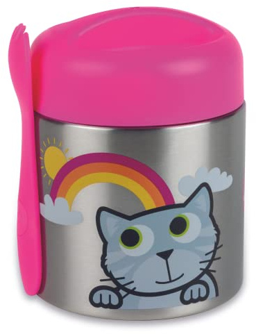 TUM TUM Kids Food Flask with Magnetic Spork & Easy Open Lid, Insulated Food Jar, 300ml, Bluebell the Cat