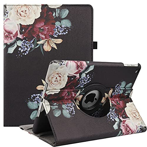 Hülle für iPad Air 2/Air 1/iPad 9,7 Zoll 2018/2017 (5./6. Generation), 360 Grad Verstellbare Schutzhülle mit Multi-Winkel Viewing und Auto Schlaf/Wach Funktion (Peony Flower)