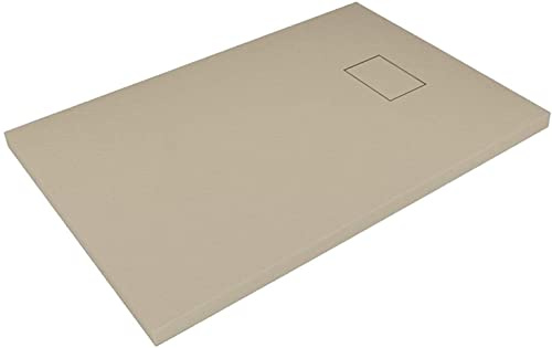 Piatto Doccia Spessore 2.6 Cm In Resina Effetto Pietra Stone Ardesia Antiscivolo Riducibile Indistruttibile Filopavimento Arredo Con Griglia Di Copertura Colore Tortora (Beige) (70 x 170 cm)