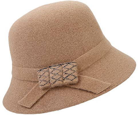 DongBao Fischerhut Wolle Wintermütze Damen Filzmütze Klassisch Einheitsgröße Elegant Glockenhut für Reisen Wandern