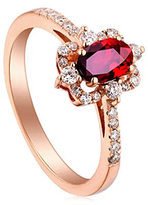 Lieson Frauen Ring Verlobung, Damen 750 Rotgold Ring Partnerring Diamant Halo mit Rubin 1ct Hochzeit Ring Rosegold Trauring Gr.48 (15.3)