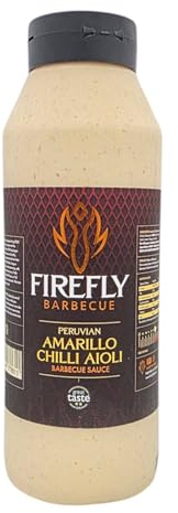 Firefly Barbecue Peruvian Amarillo Chilli Sauce with Fresh Aji Chillies - Creamy Garlic Aioli for BBQ, Sandwiches & Dips - Traditional South American Condiment - 1 Litre
