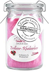 Candle Factory Baby Jumbo Duftkerze aus pflanzlichem Stearin im hitzebeständigen Glas der Marke Weck®, bis zu 20h Brennzeit, Duft: Erdbeer-Rhabarber