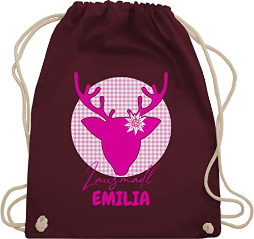 Turnbeutel Rucksack - Kompatibel Oktoberfest - Lausmadl Hirsch - Unisize - Bordeauxrot - oktoberfest-tasche trachten edelweiß tasche trachtenrucksack bayrisch edelweiss beutel trachtenrucksäcke