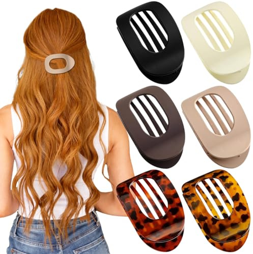 6 Stück Flache Haarklammern, Haarspangen Damen, Rutschfeste Haarklammer Groß, Französische Haarspange Flach, Leopard Glänzendes Haarklammern, Mattes Hair Clip für Dünnes Haar und Dickes Haar