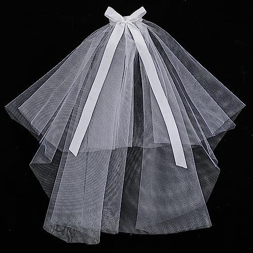 Yolev Wedding Veil with Bow Bridal Veil with Clip White Hen do Veil for Bridal Shower Engagement Wedding Bachelorette Party
