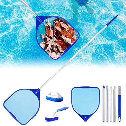 MAINOSHY Professional Pool Skimmer, Skimming Pool Net Fine Mesh Pond Nets Mesh Rake Net with 5-Section Aluminum Pole, Pool Brush for Pool Garden Pond Fountain Tubs Spa Fish Tank
