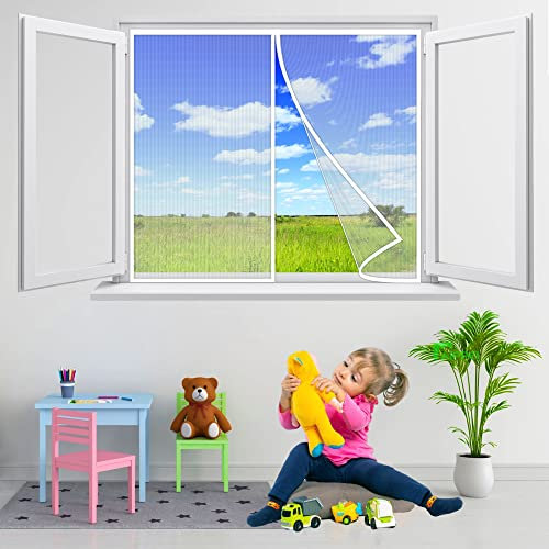Insektenschutz Magnetfenster, 60x130 cm Fiberglasgewebe werkzeugfreie Montage, Fliegengitter Mückengitter Fliegenschutz Magnet Rahmen für Fenster, Weiß P