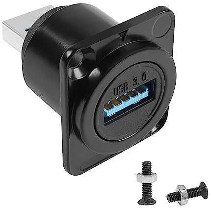 QIANRENON USB3.0 Panel Montage Adapter 5Gbps USB Stecker auf Buchse Konverter Anschluss USB3.0 Gerade Durch Einbaubuchse D Type Panel/XLR Panel Montage, für Datenübertragung/Laden