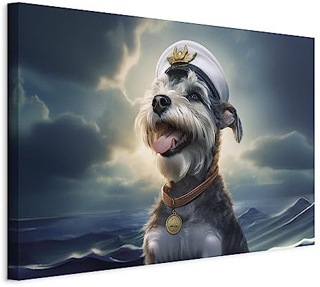 murando - Akustikbild Hund lustig Bilder 120x80 cm Akustikschaum Hochleistungsschallabsorber Schallschutz 1 tlg Wandbild Raumakustik Schalldämmung Schnauzer Kapitän Meer