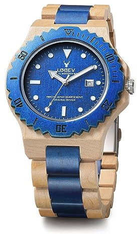 LeeEv Mens Wooden Watch, Wood Wrist Watch Handcrafted Sandalwood Vintage Calendar Analog Quartz Wooden Watches Gifts for Men
