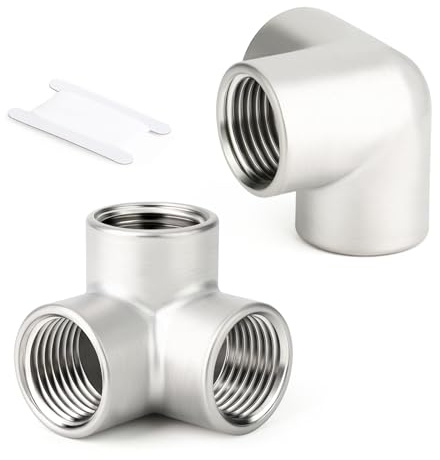 ERGAOBOY 2 piezas 1/4 BSP hilo femenino 304 acero inoxidable 3 vías codo T esquina tubo conector accesorios
