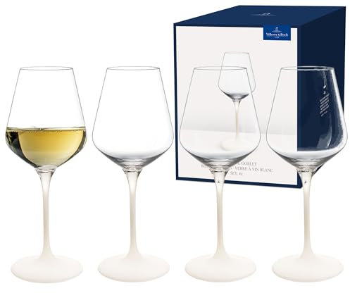 Villeroy & Boch - Manufacture Rock blanc Set di calici per vino bianco, 4 pezzi. Set di bicchieri per vino bianco, 380 ml, Cristallo, Effetto ardesia bianca opaca