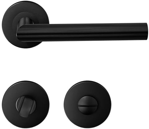1 paket HAIFUAN dörrhandtag i rostfritt stål med badrumsknopp, dörrlåshandtagsset, dörrhandtag, svart färg (S02-103BK-B)