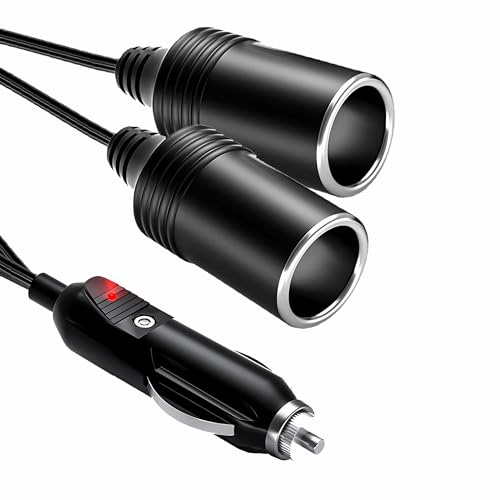 O32CS 12V/24V Auto Zigarettenanzünder Adapter, 1 Stecker auf 2 Steckdosen, Dual USB Port Ladegerät, Praktischer Zweifach-Splitter für Auto, SUV, LKW, max. 20A, 28cm