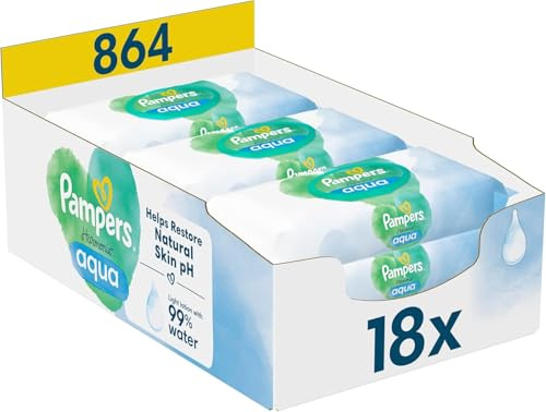 Pampers Baby Feuchttücher Harmonie, Aqua, 432 Tücher (9 x 48), sanfter Hautschutz für zarte Haut mit 99% Wasser (Packung mit 2)